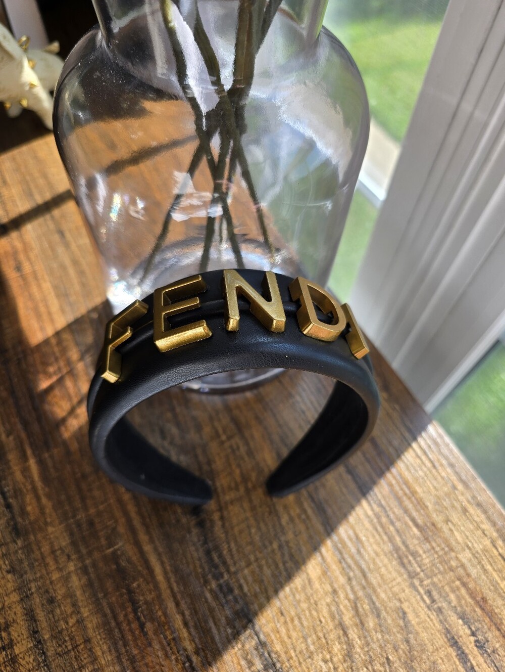 Fashion Black Faux Leather Headband with Gold Lettering - Picture 2 of 2